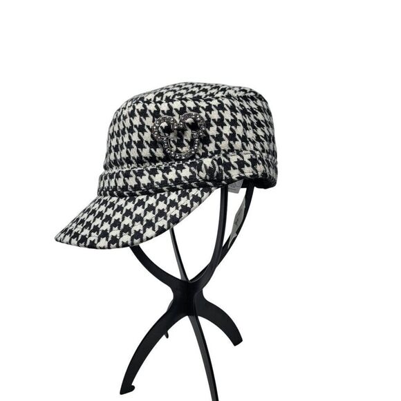 Disney Parks Authentic Black White Houndstooth Newsboy Cap Rhinestone Mickey - Picture 1 of 9
